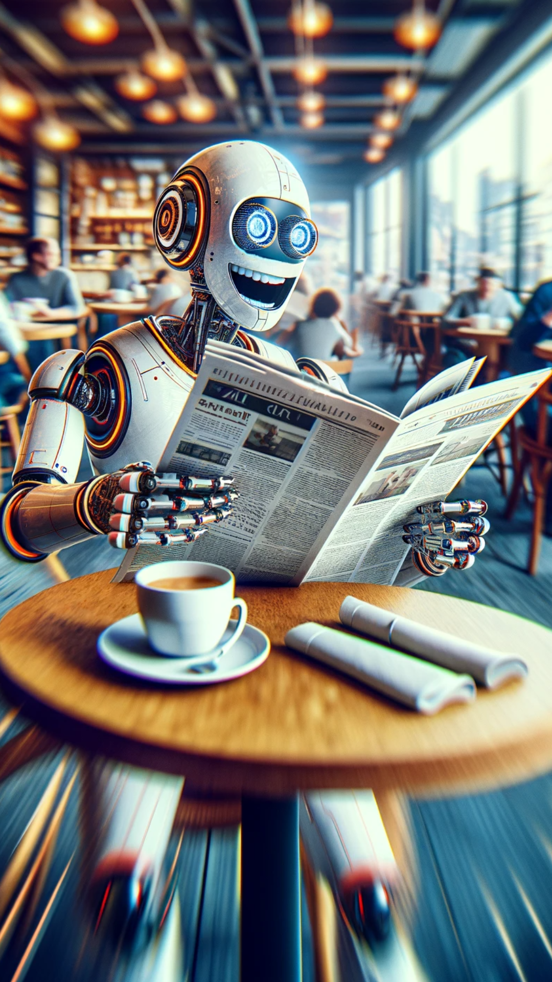 Zeitung lesender Roboter - KI generiertes Bild
