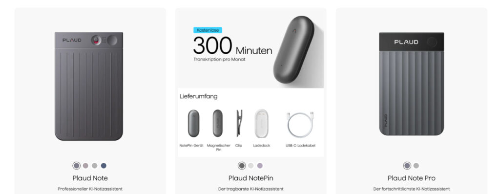 Abbildung der Produktseite von Plaud AI