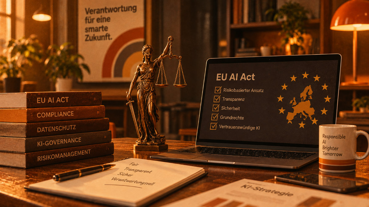 Blick auf Laptop Screen und den Regeln des EU AI Acts